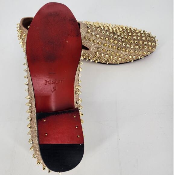 Justar Men's Gold Glitter Leather Spike Loafers Men’s Size 9 - Picture 3 of 12